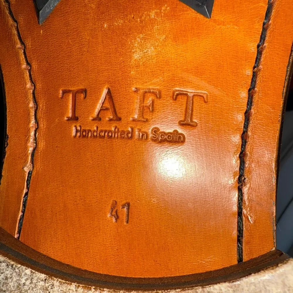 TAFT Combat Boots Mens Size 41 Brown Leather Cap Toe Lace Up Woven Spain Casual